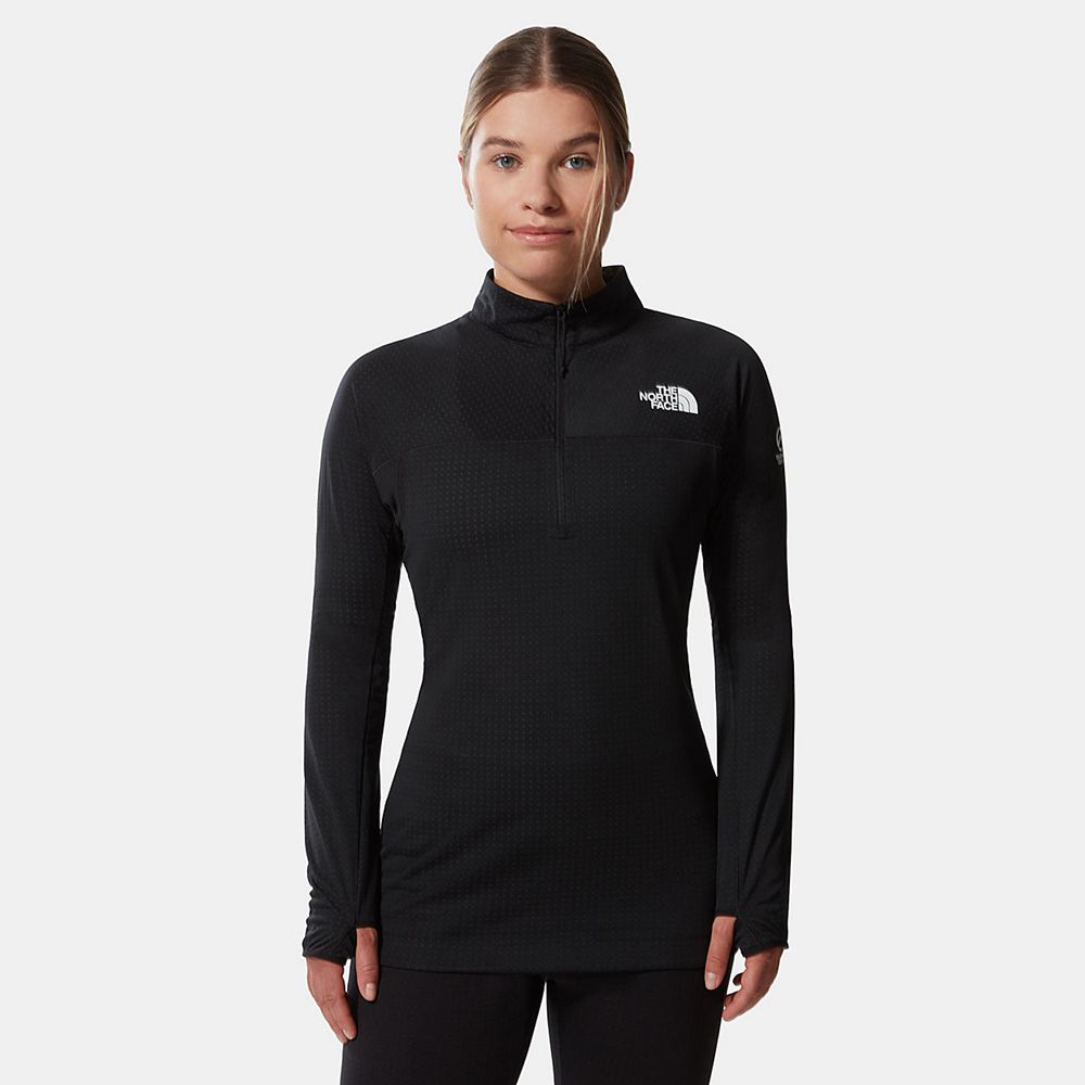 The North Face Baselayers Womens Australia - The North Face Summit Dot Fleece 1/2 Zip Black Mountain